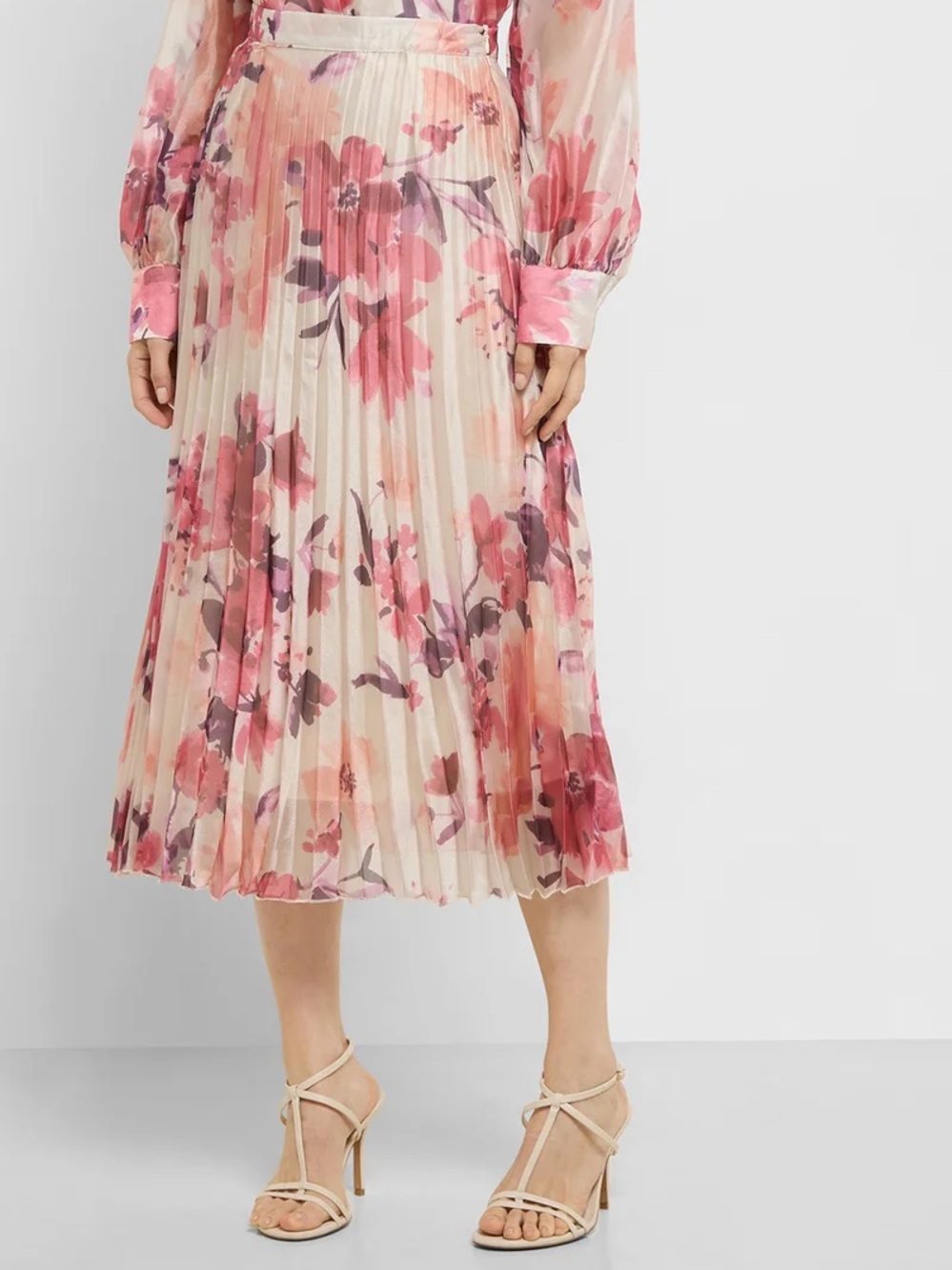 Zara Pleated Pink Midi Skirt